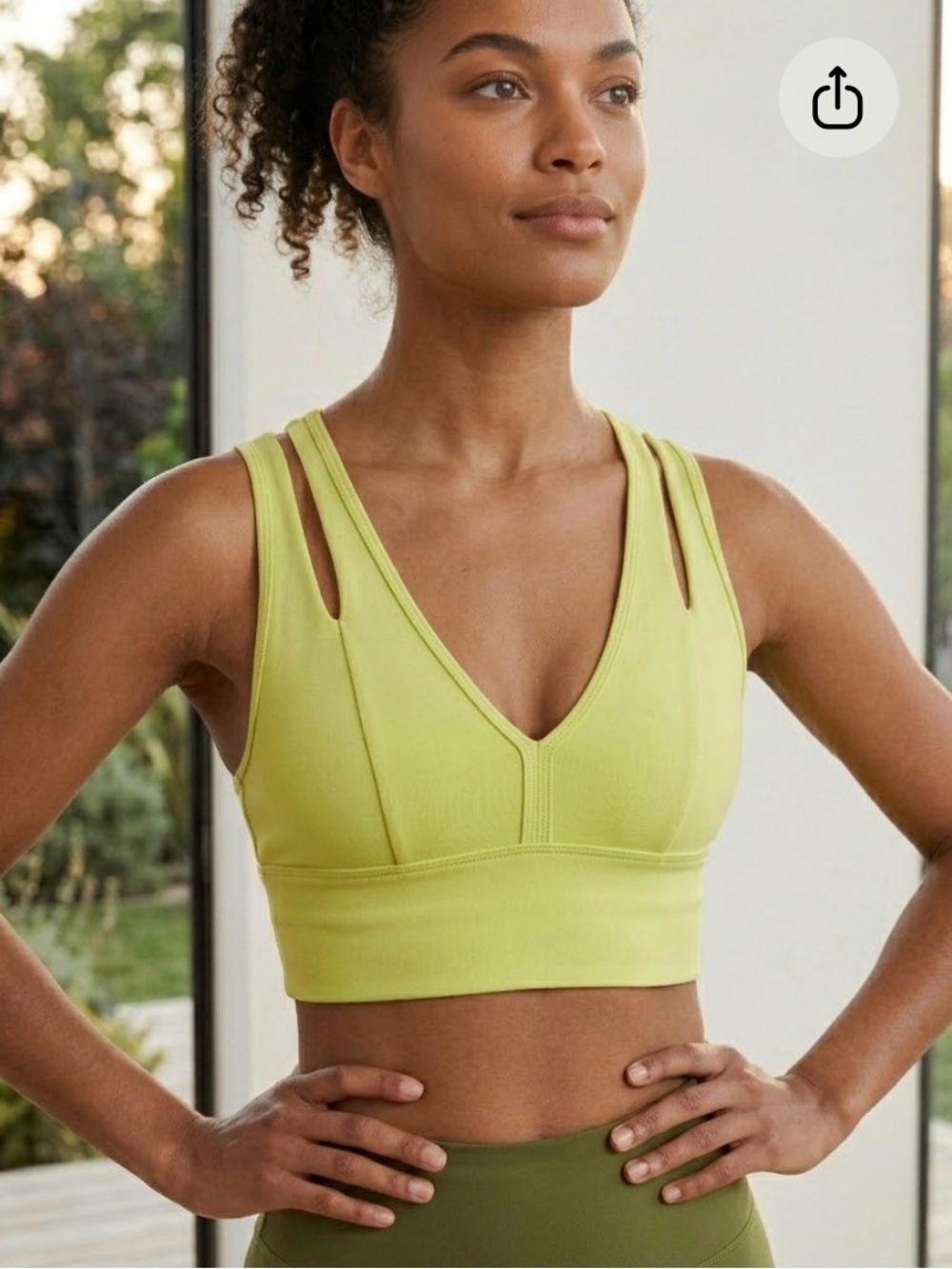 Padded V-Neck Sports Bralette in Lime Green